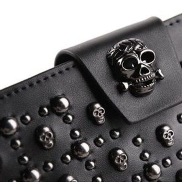 Skull Studded Purses Genuine Leather Wallet - Picture 2 of 5
